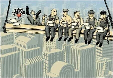 Funny lunch atop - funny, skyscraper