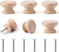 6 Pcs Wooden Cabinet Knobs with Screws 35Mm*25Mm, Mushroom Drawer Knobs Natural 
