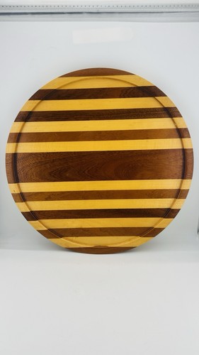 Vintage round wooden serving - wooden,