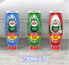 Fairy Max Washing Up Liquid 3 x 730ml – Choose Original, Pomegranate, Eucalyptus