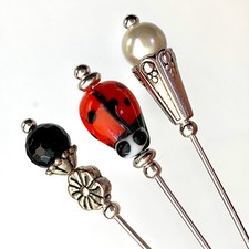 3 X Hat Pins Vintage Antique