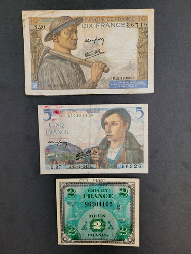 Ww2 french francs banknotes - ww2,