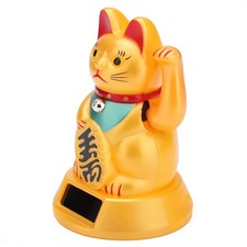 Solar Powered Welcoming Waving Beckoning Fortune Lucky Cat Home Stores Car Decor