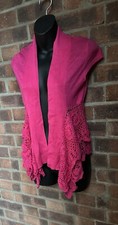 Jane Norman Fuchsia Pink Crochet Knit Hem Y2K Cardigan Shrug Sz 10 12 Cap Sleeve