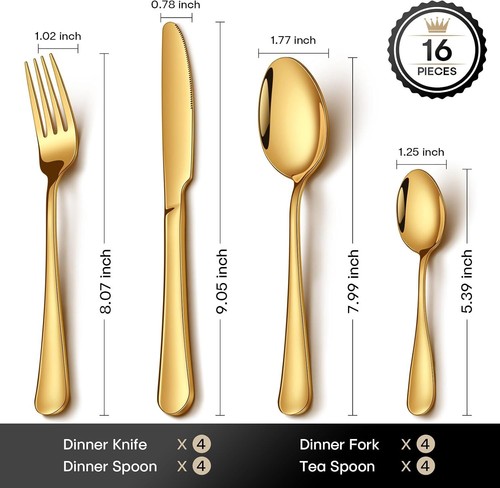 Gold cutlery set niniror 16 - gold,