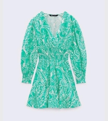 Zara green white - green, paisley