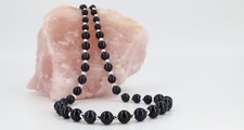Natural sparkly darkest blue sandstone 6-10mm bead + silver necklace 21"+2