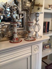 Pair Of Porcelain, Hand Painted  Candlesticks