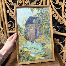 Vintage framed needlepoint - vintage,