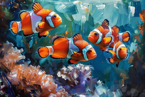Coral clown fish - fish, canvas