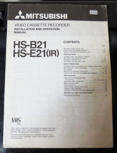 Mitsubishi vcr installation - mitsubishi, &