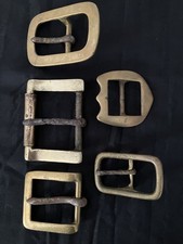 5  LARGE Vintage Heavy Brass Belt Buckles, Military Uniform Crafts Santa Costume