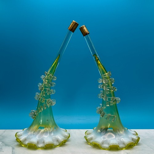 Pair victorian green glass - of,