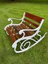 Antique/Vintage cast iron garden rocking chair 1930s hardwood slats.