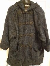 Ladies Women's Heavy Brocade Dark Blue Hooded Coat by Neiman-Marcus USA Vintage