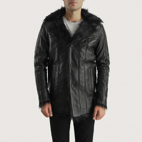 Men black leather - leather, shearling