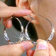 Silver Spiral Round Hoop Dangle Earrings Pair