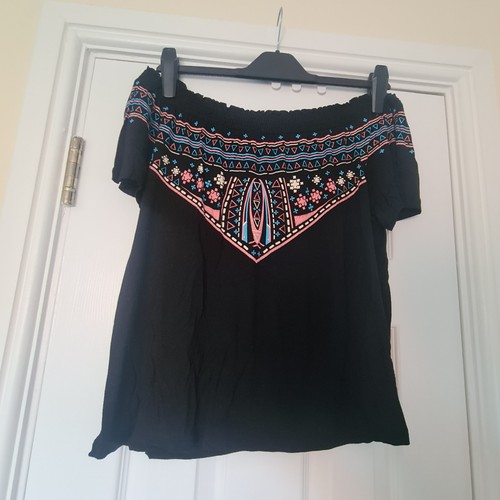 Primark black bardot top aztec - black,
