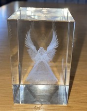 Holographic Laser Etched Angel Glass Paperweight