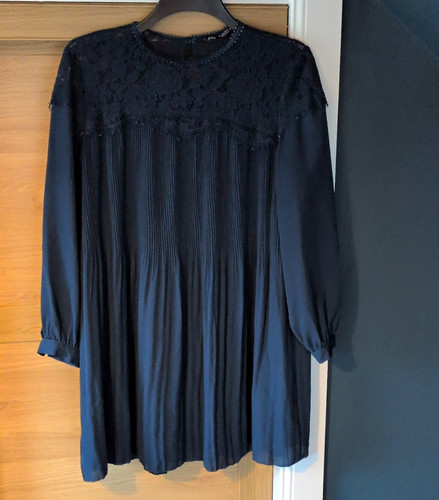 Zara navy lace yoke round - lace,