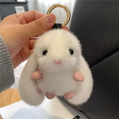 Cute fluffy rabbit keychain - fluffy,