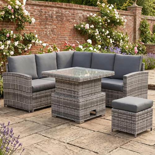 Rattan corner sofa - rattan, grey