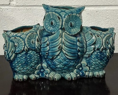 Vintage turquoise ceramic owl - vintage,