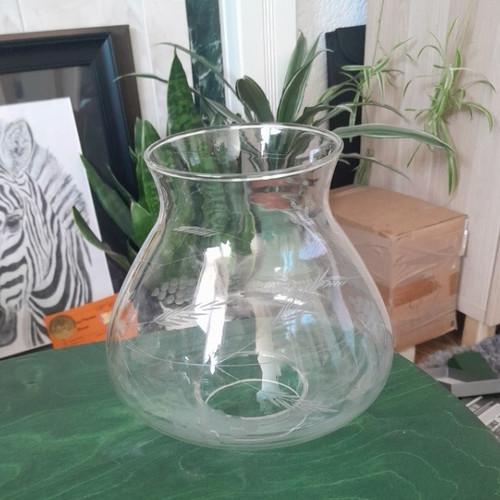 Vintage hurricane lamp etched - vintage,