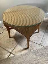 LLoyd Loom Banford Side Table, Natural, With Glass Top, VGC. UK P&P included.