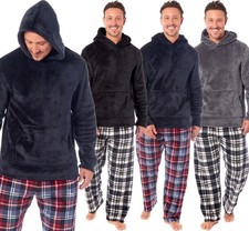 Mens soft fleece loungewear Pyjamas with hood warm pyjama set