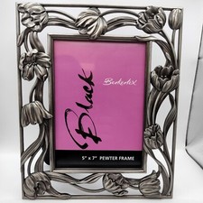 Berketex Black Pewter Metal Photo Frame 5 x 7" Tulip Floral Silver Birthday Gift