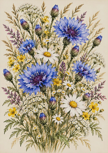 Blue cornflower art - cornflower, a4