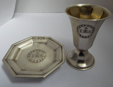 LOVELY ANTIQUE VICTORIAN 1851 STERLING SILVER HOLY COMMUNION GOBLET & PATEN SET
