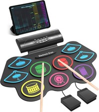 Electronic Drum Kit, 9 Pads Roll-Up Drum with MIDI Bluetooth, Practice Drum Pad