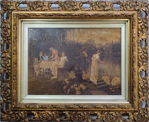 Framed edwardian overpainted - framed,