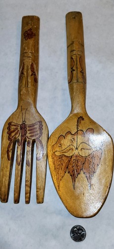 Vintage carved fork spoon - carved,