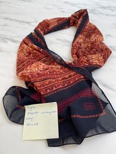 Viyella classic vintage ladies scarf navy with rust geometric pattern & logo