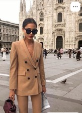 BN Zara Tan Camel Double Breasted winter Blazer Coat Uk 6-8