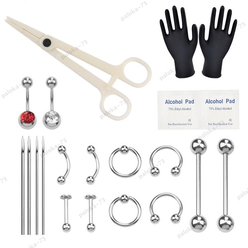 Body piercing kit with needle - kit,