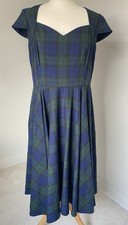 Women’s Hell Bunny Blue And Green Tartan Swing Dress Uk Size 16 XL
