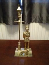 Brass Policeman Lamp Post and Dog Ornament Vintage