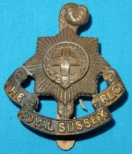 GENUINE THE ROYAL SUSSEX REGIMENT BRITISH MILITARY CAP BADGE SLIDER FIXING B/M
