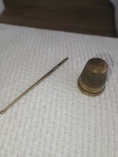 Antique Brass Thimble and Bodkin Sewing Kit