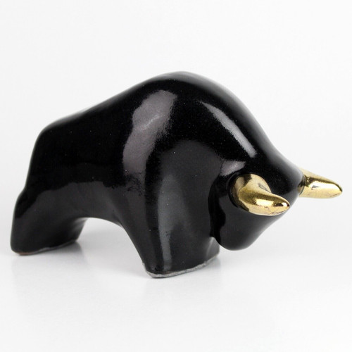 Ceramic bull buffalo - , glazed
