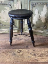 VICTORIAN TURNED LACE MAKERS STOOL, HAVING A WROUGHT IRON STRETCHER, C1880.