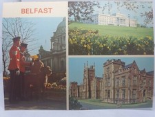 Vintage Multiview Postcard Lady with Large Dog Gives Soldier Flowers 1970s 