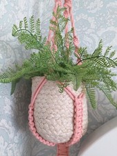 ? John Lewis Cream And Pink  macrame hanging Plant Pot Basket