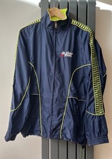 Vintage Retro ‘VIEW FROM’ Navy & Florescent Yellow Windproof Running Jacket ~ L