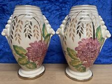 Rare Pair of KENSINGTON WARE 'ORME' 8.5' Hand Painted Art Deco Vases 2217 c.1938