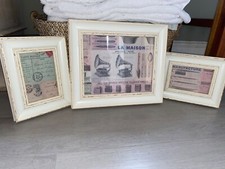 Set 3 Shabby Chic Vintage Themed Pictures Feature Statement Wall Cream Frames